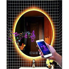 Resim Dnr-Mirror80x100 Cm Bluetoothlu Buğu Yapmayan Dokunmatik Tuşlu Günışığı Ledli Elips Banyo Aynası 