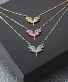 Resim Mikail Meleği Minimal 925 Ayar Gümüş Kadın Rose Kolye 