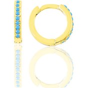 Resim Söğütlü Silver Gümüş Altın Yaldızlı Turkuaz Taşlı 11 Mm Halka Küpe Tragus Pierci 