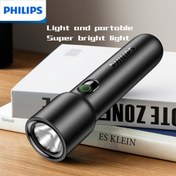 Resim PHILIPS ultra-parlak aydınlatmalı el feneri Tip-C şarj portu, mat yüzey işlemi rahat tutuş, dört hızda karartma modu, akıllı güç göstergeli uzun ömürlü pil ev içi ve açık hava kampçılığı için taşınabilir çok fonksiyonlu el feneri 