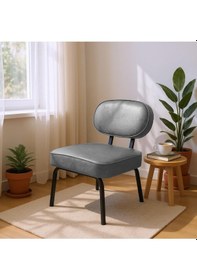 Resim Azra Mobilya Luna Modern Deri Kaplama Metal Ayaklı Berjer / Sandalye Gri Gri 