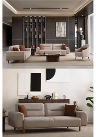 Resim Efruz Koltuk Takımı 3 3 1 & Mekanizmalı Genişleyebilir Yataklı Koltuk - Krem Keten Kumaş 