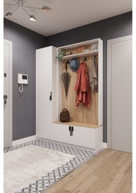 Resim Asra Trend Mdf Vestiyer & Portmanto & Ayakkabılık - 140x208x33cm, Askılı, Çok Raflı, Kapaklı V-01 Sonamo-beyaz Beyaz 