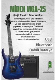 Resim Maxword Grade-25amp Blue Rosewood Yüksek Kalite Floyde Rose 25w Amfili Elektro Gitar 