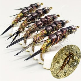 Resim 6 adet taş sineği larva sinek yemleri, gerçekçi tasarım, alabalık yemi, 10 numara, yavaş batan, tatlı su ve tuzlu su balıkçılığı için ideal balıkçılık aksesuarı 