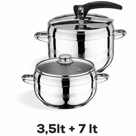 Resim Manheim M326 2'li 3.5+7 Litre Paslanmaz Çelik Düdüklü Tencere Seti Siyah 