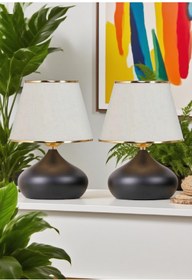 Resim Genel Markalar 2 ADET ELİPS MASA ABAJUR METAL GÖVDE KUMAŞ BAŞLIK AYDINLATMA 