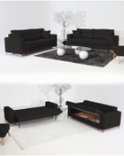 Resim Velura Home & Living Nola Koltuk Takımı 3+3+3 & Bazalı Yataklı Koltuk & Kanepe - Siyah 