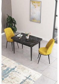 Resim Canisa Concept Nil Serisi 70x110 Sabit Mutfak Masası Takımı Siyah Mermer Desen Masa 2 Hardal Sandalye Masa Beyaz Sandalyeler Hardal 