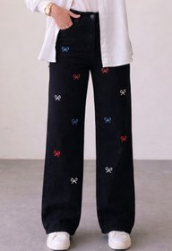 Resim Tesettür Diyarı Kadın Fiyonklu Baggy Kot Pantolon- Siyah 