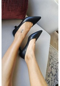 Resim 10 1896 Topukla Kadın Kadeh Topuklu 6 Cm Topuklu Stiletto Ayakkabı Siyah Deri 