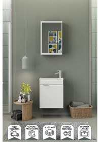 Resim Biani Fix Loft 50 Cm Banyo Dolabı,Seramik Lavabolu, Aynalı,Lavabo Dahil,Mdf,Mat Beyaz 