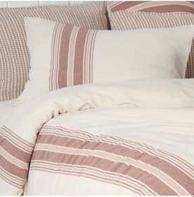 Resim %100 Pamuk Çift Kişilik Nevresim Takımı, İpliği Boyalı Kumaş Yatak Örtüsü 200x220cm, Kahverengi 