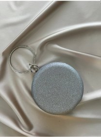 Resim Öznora Gümüş Simli Yuvarlak Abiye Clutch Çanta Std 