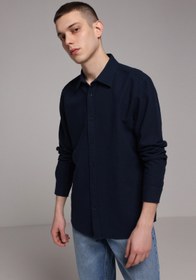 Resim Regular Fit Shirt Neck Düz Erkek Lacivert Uzun Kol Gömlek Colin's