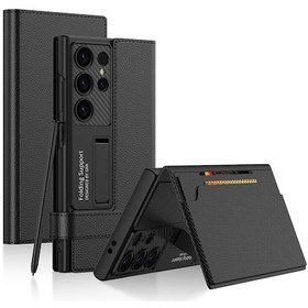 Resim Galaxy Uyumlu S24 Ultra Kıpta Standlı Kartlıklı Kalem Bölmeli Kapak 