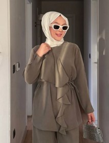 Resim Tesettür Diyarı Tilda Fırfır Detaylı Tansel Kumaş Tesettür Takım- Haki 