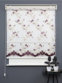 Resim Blind-x Mor Çift Mekanizmalı Kadife Sarmaşık Nakışlı Tül Stor Perde Dayanıklı Alüminyum Kasa 