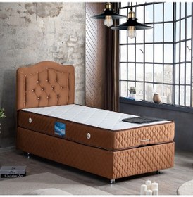Resim Setaymobilya Baza, Şah Açık Kahve Tek Kişilik Baza + Başlık + Deluxe Yat... 