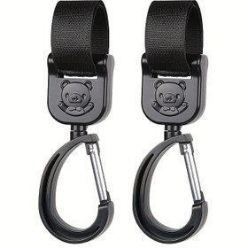 Resim 2 Adet Sevimli Panda Bebek Arabası Kancaları - Bebek Bezi Çantaları, Su Şişeleri & Daha Fazlası İçin Ayarlanabilir & Dönebilen Karabina Klipsleri - Metal Çubuklu Dayanıklı PVC Malzeme - Yolda Olan Ebeveynler & Bakıcılar İçin Mükemmel, Bebek Arabası Aksesuarları 