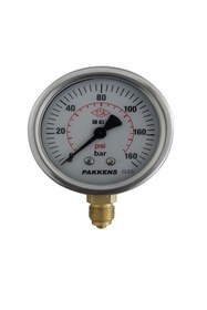 Resim Pakkens 63mm 0/160 bar-psi Alt Bağlantılı Gliserinli Manometre CL 2.5 (G1/4”B) 