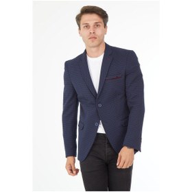 Resim Sposo 5104 Dar Kalıp Örme Kumaş Koyu Laci Erkek Blazer Ceket Koyu Lacivert 