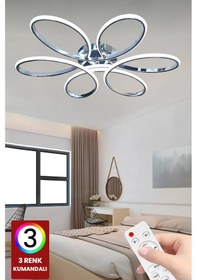 Resim Fuzon 3 Renk Kumandalı Plafonyer Krom Led Avize Modern Orkide Led Avize 