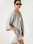 Resim Keten Karışımlı Kimono Kısa Geniş Kol Cepli 