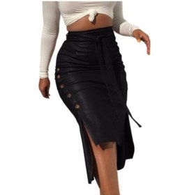 Resim Kalem Etek Düz Renk Tüm Maçlar Cilt Dostu Seyahat İçin Diz Boyu Kalem Etek Siyah 