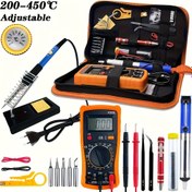 Resim 19 Parça Elektrikli Lehim Seti 60W, 180-450° Ayarlanabilir Sıcaklık, Dijital Multimetre ile, Avrupa Standart Fişi, 220V/240V Sabit Sıcaklıklı Hızlı Isınan Akıllı Lehimleme Seti DIY için 