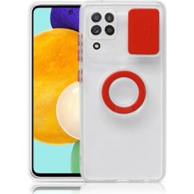 Resim Ally Sm Galaxy A12 - M12 - F12 Kılıf Sürgülü Kamera Lens Korumalı Yüzük Standlı Silikon Kılıf ALL-35507 