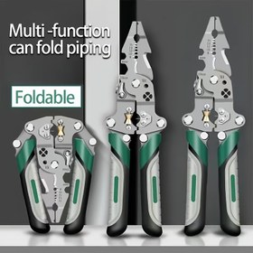 Resim Katlanabilir Çok Fonksiyonlu Endüstriyel Kalite Tel Kazıyıcı ve Crimper Aracı - Ergonomik Tutacaklar, Hassas Kesme, Kazıma ve Sıkma ile Dayanıklı Yüksek Karbonlu Çelik, Elektrik, Otomobil, Bisiklet ve Makine Tamirinde Kullanılır, Tel Kazıyıcı Aracı, Bisiklet Bakımı, Parlatılmış Yüzey, Sağlam İnşaat 