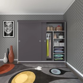 Resim Kenzlife gardırop sürgülü kapaklı kapılı 200 papatya gri gardolap dolap 