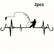 Resim Cloud011 2 Adet Siyah Yansıtıcı Balık Desenli Dayanıklı Vinil Balıkçılık Dekalı 