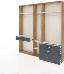 Resim Arges Dolap 7 Raflı 4 Çekmeceli 3 Askılı 220x30x243 Çam-aytaşı/antrasit Aytası/antrasıt 