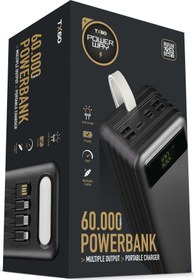 Resim Powerway TX60 Siyah Çoklu Çıkış Dijital Göstergeli Ekstra Kablolu 60.000 mAh (Gerçek 60.000 mAh Garantili) Powerbank 