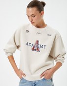Resim Kolej Sweatshirt Bisiklet Yaka Baskılı Ribanalı 