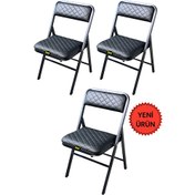 Resim Hey Modüler Mobilya Siyah Deri Baklava 3'lü Katlanır Piknik Kamp Sandalyesi 