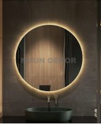 Resim Nuun Dekor 80cm Günışığı Ledli Dekoratif Banyo Aynası / Dekoratif Duvar Aynası / Ledli Yuvarlak Ayna - Trafolu Şeffaf 