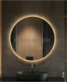 Resim Nuun Dekor 80cm Günışığı Ledli Dekoratif Banyo Aynası / Dekoratif Duvar Aynası / Ledli Yuvarlak Ayna - Trafolu Şeffaf 