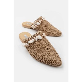 Resim Nişantaşı Shoes Lisa Taba Örgü Deniz Kabuğu Detaylı Kadın Terlik 