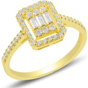 Resim Gümüş Yaldızlı Pırlanta Montürlü Baget Taşlı Yüzük (536646545) 