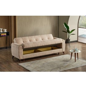 Resim Dorian Kollu Bazalı Yerden Yüksek Kaliteli Kumaş Rahat Yaylı Çekyat Kanepe Krem 