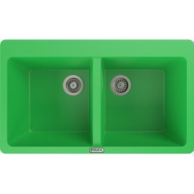 Resim Polex Cristalüx Granit Evye P-N9 Yeşil 2 Hazneli Tezgah Altı Ve Tezgah Üstü Mutfak Evyesi 86x50.5 CM 