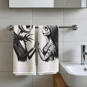 Resim 2 Adet "Noel'den Önceki Kabus" Jack Skellington & Sally El Havluları - Süper Yumuşak Mikrofiber, Banyo ve Mutfak için Retro Siyah Beyaz Tasarım, Cadılar Bayramı & Noel Dekoru, Tatil Hediyesi, Karakterli Havlu Sanatı | Cilt Dostu Havlular 