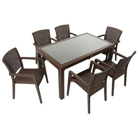 Resim Depootoptan Mandella Elit Rattan 90 x 150 CM Zeus Koltuk Camlı Masa Takımı Kahvere 