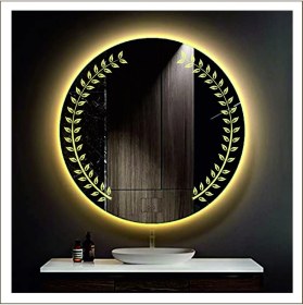 Resim Dnr-Mirror90 Cm Günışığı Ledli Tasarım Kumlamalı Banyo Aynası Makyaj Aynası Işıklı Ayna 