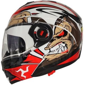 Resim Free-M 961 Monkey Güneş Vizörlü Çeneden Açılır Kask Siyah - Beyaz - Kırmızı 