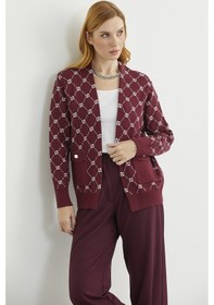 Resim Sementa Logolu Cep Detaylı Oversize Triko Hırka - Bordo Bordo 
