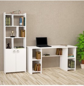 Resim Kalenderdekor1 Kalender Dekor Avel-Twins Mayra 145 Cm Çalışma Masası Takımı 01 Beyaz 